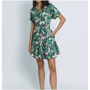 Hutch Dress Women's Large Thea Wrap Mini Green Colorful Floral Pockets Cottage